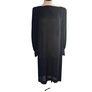 Leslie Fay Vintage Womens Size Medium Sheer Black Balloon Sleeve Midi Dress